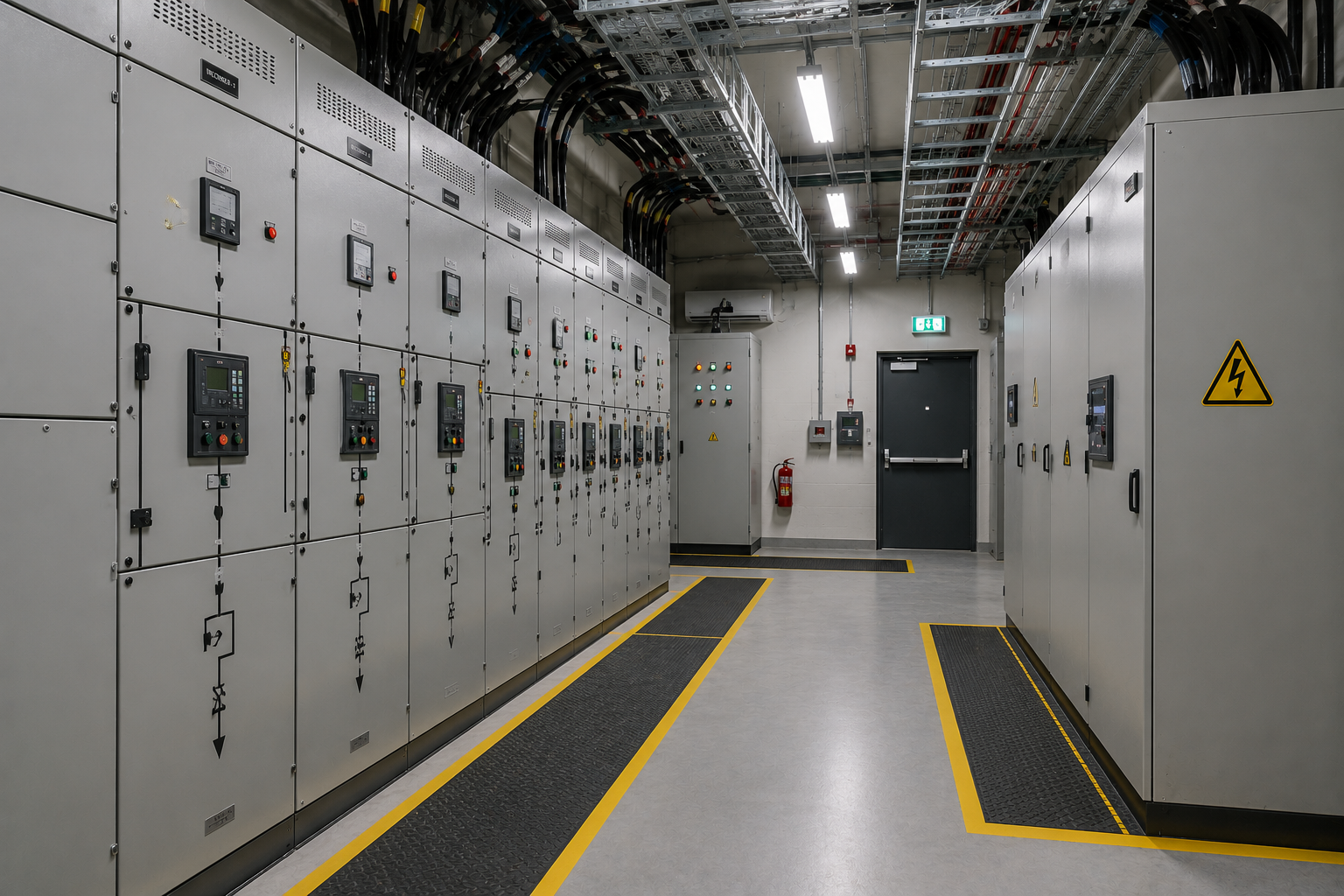 Electrician reviewing an electrical distribution box during a power upgrade assessment